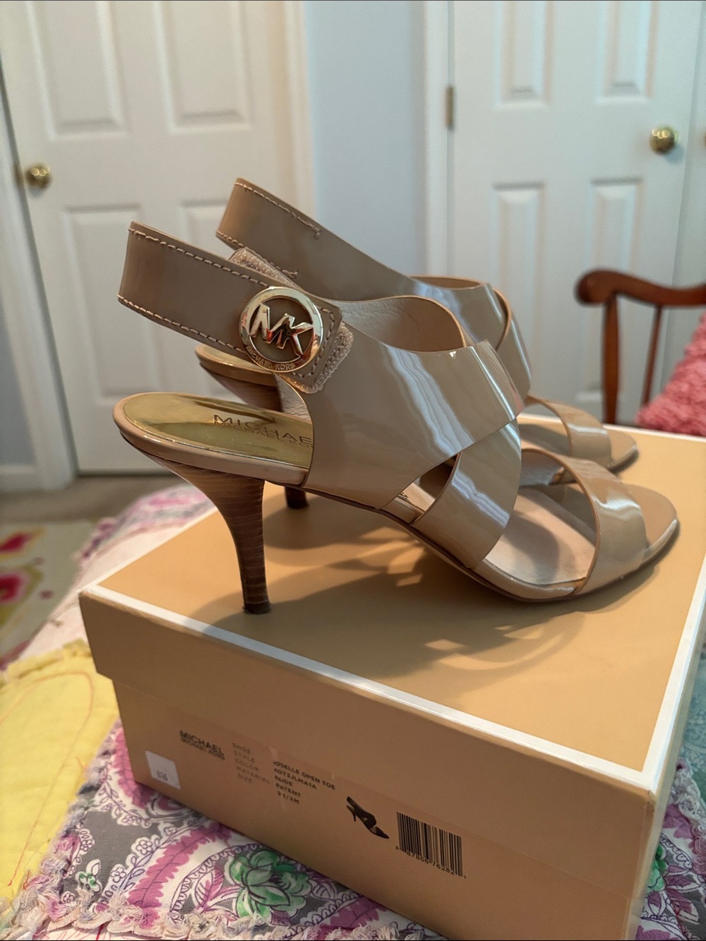 Michael Kors Beige Patent Leather Slingback Heels